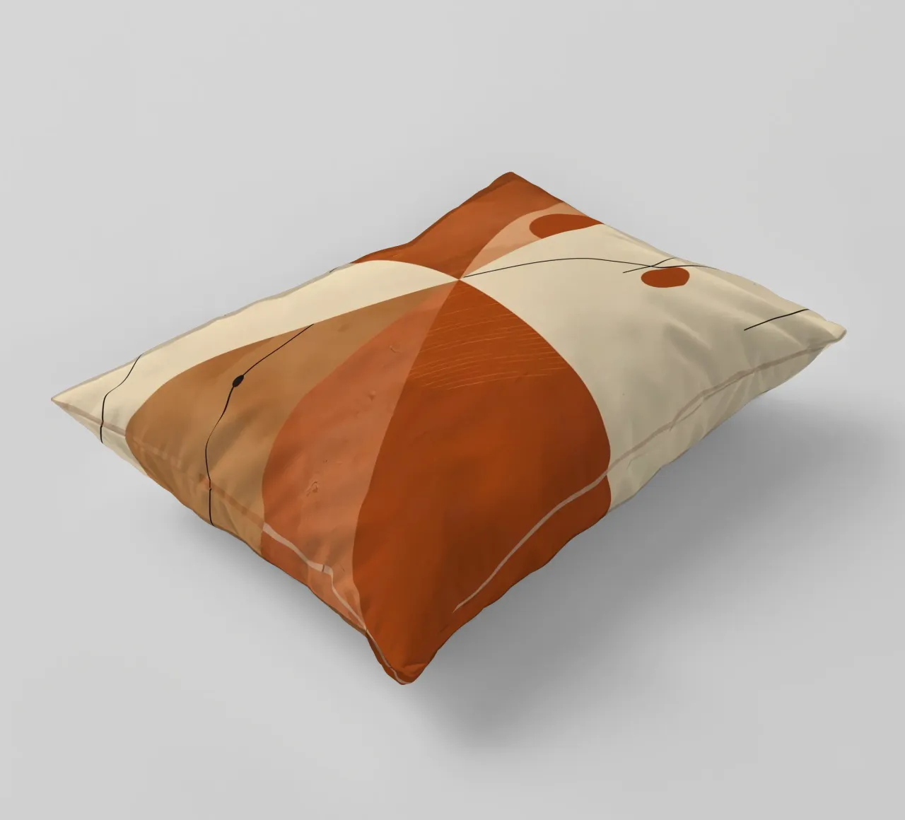 Astratto geometrico con triangoli, cerchi e linee in beige cuscino da DesignDoodle