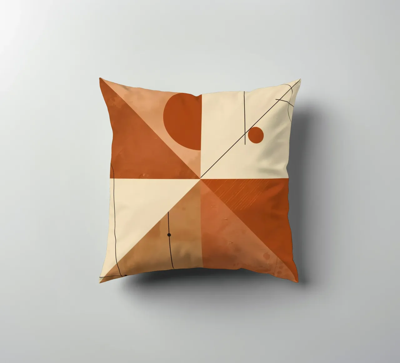 Astratto geometrico con triangoli, cerchi e linee in beige cuscino da DesignDoodle