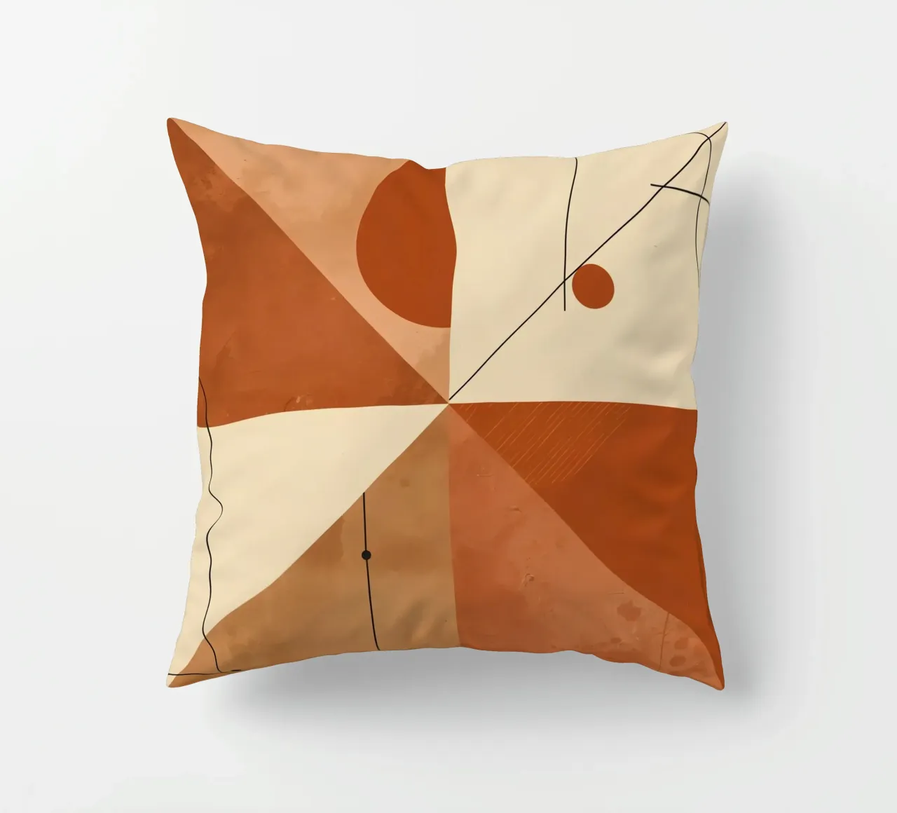 Astratto geometrico con triangoli, cerchi e linee in beige cuscino da DesignDoodle