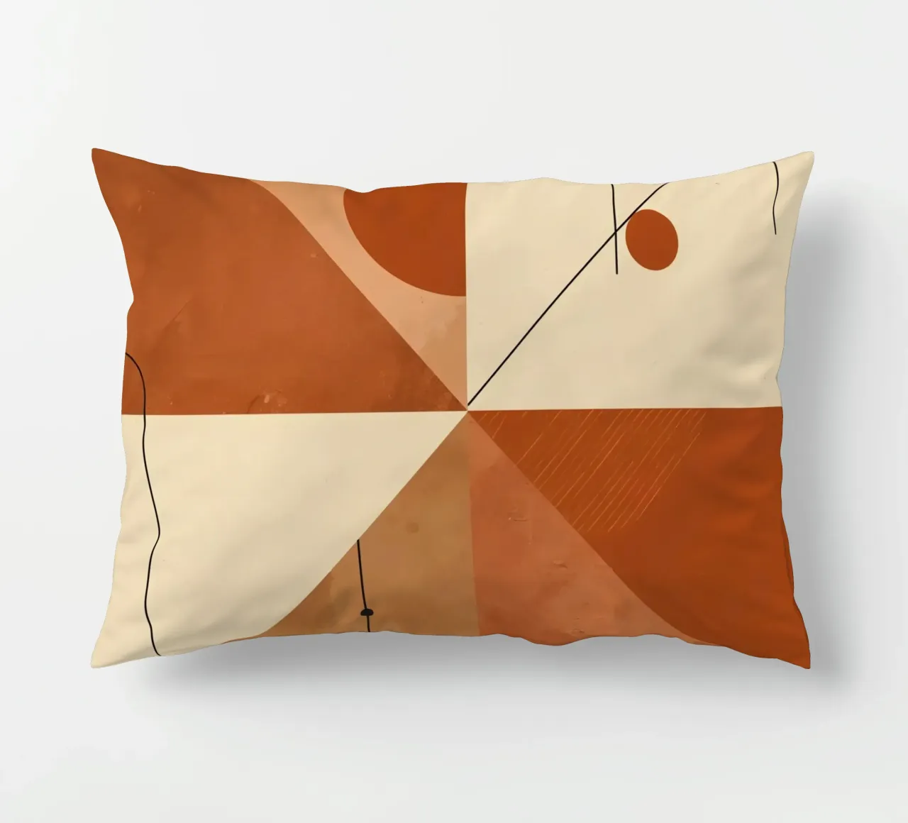 Astratto geometrico con triangoli, cerchi e linee in beige cuscino da DesignDoodle