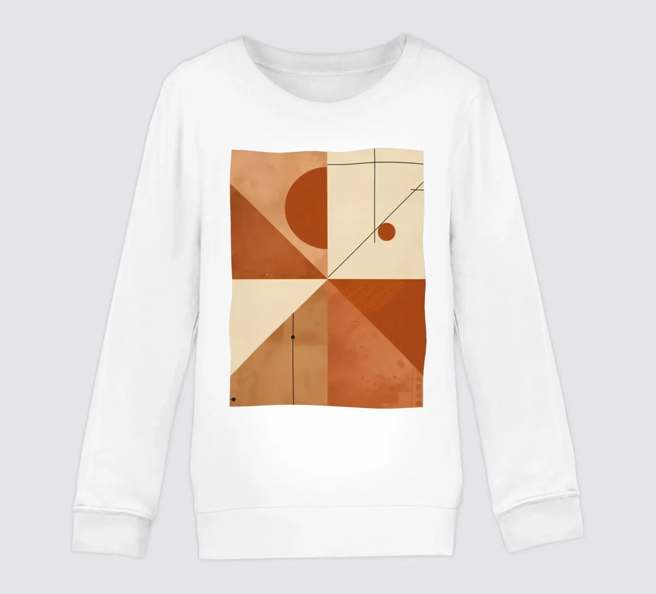 Geometric Abstract with Triangles Circles and Lines in Beige kids sweatshirt by DesignDoodle