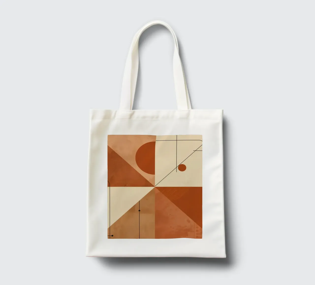 Geometric Abstract with Triangles Circles and Lines in Beige tote bag by DesignDoodle