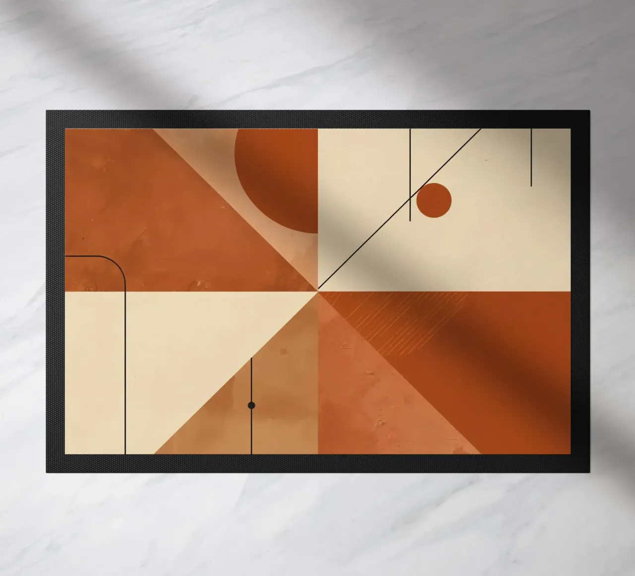 Geometric Abstract with Triangles Circles and Lines in Beige doormat by DesignDoodle