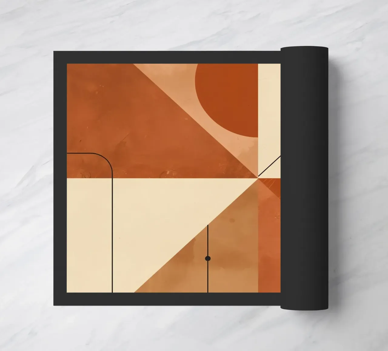 Geometric Abstract with Triangles Circles and Lines in Beige doormat by DesignDoodle