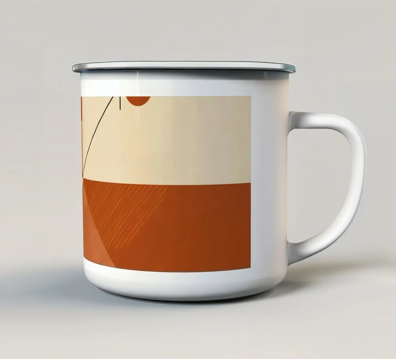 Astratto geometrico con triangoli, cerchi e linee in beige tazza in smalto da DesignDoodle
