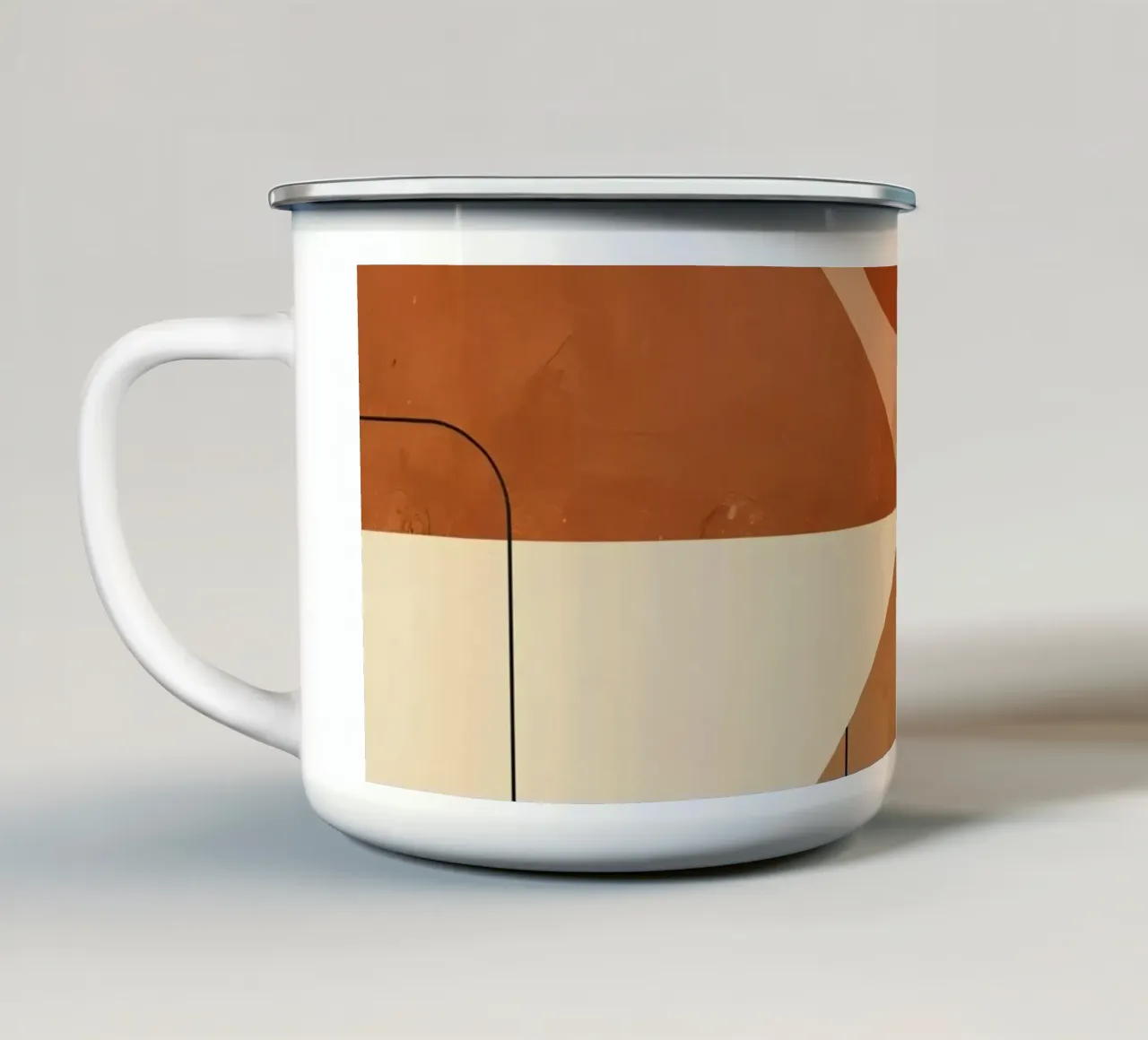 Astratto geometrico con triangoli, cerchi e linee in beige tazza in smalto da DesignDoodle