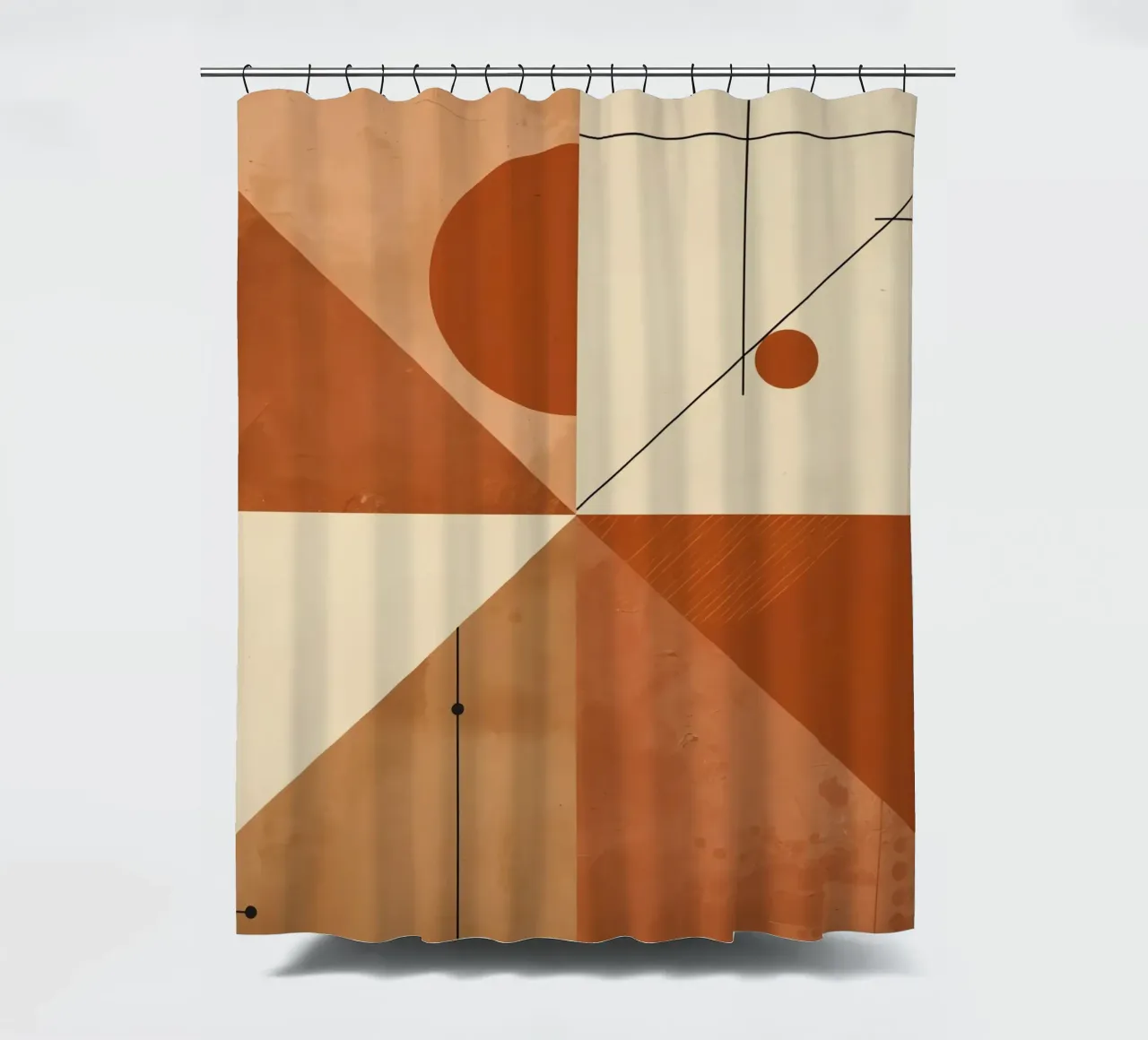 Geometric Abstract with Triangles Circles and Lines in Beige shower curtain by DesignDoodle
