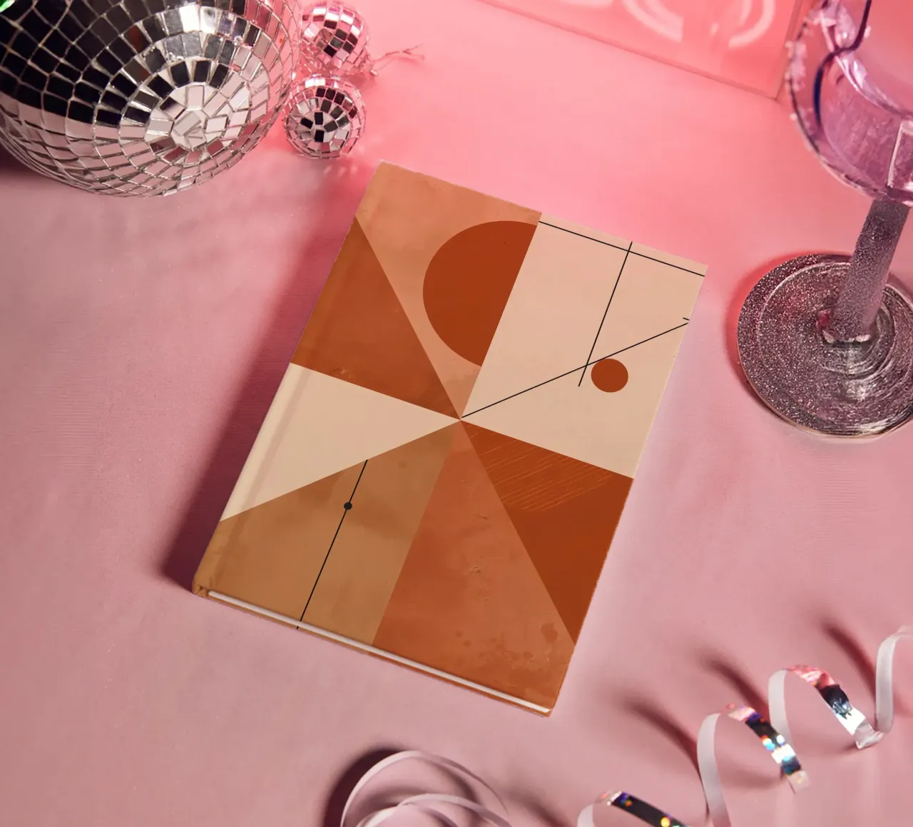 Geometric Abstract with Triangles Circles and Lines in Beige notebook by DesignDoodle