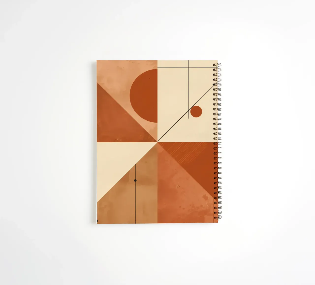 Geometric Abstract with Triangles Circles and Lines in Beige spiral notebook by DesignDoodle