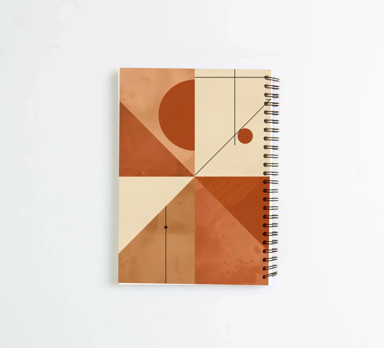 Geometric Abstract with Triangles Circles and Lines in Beige spiral notebook by DesignDoodle