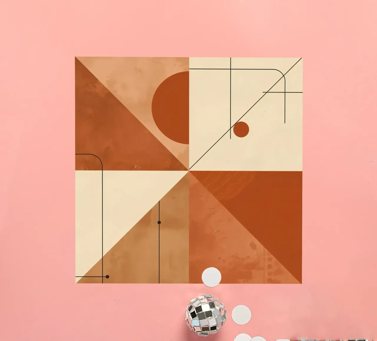 Geometric Abstract with Triangles Circles and Lines in Beige sticker by DesignDoodle