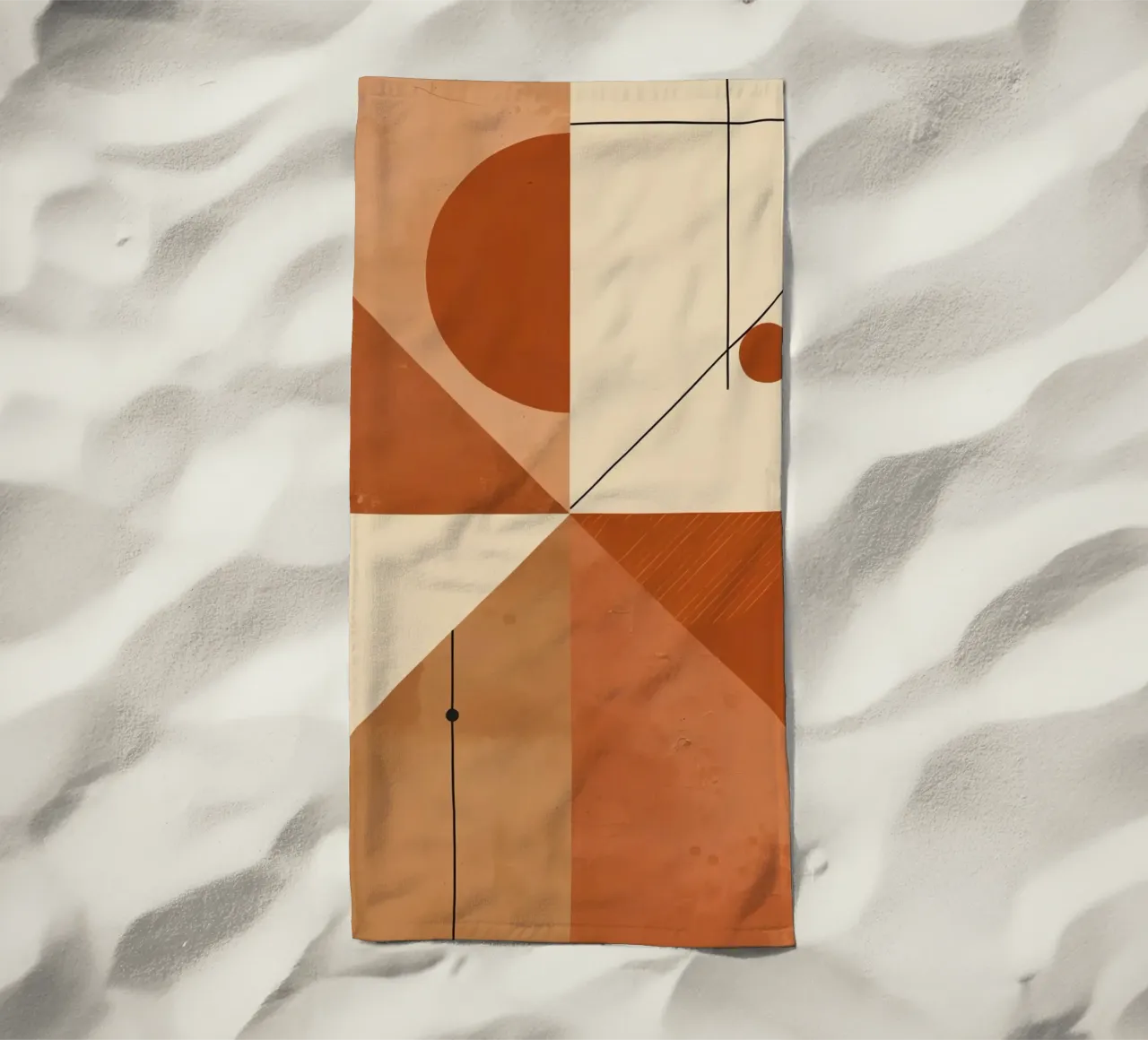 Geometric Abstract with Triangles Circles and Lines in Beige beach towel by DesignDoodle