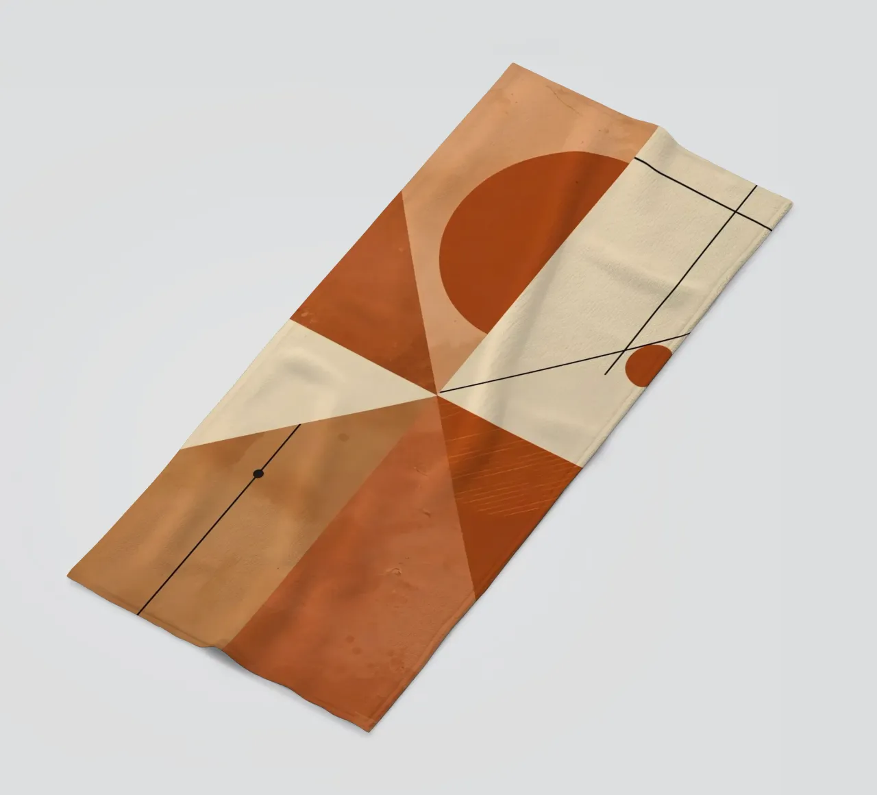 Geometric Abstract with Triangles Circles and Lines in Beige beach towel by DesignDoodle