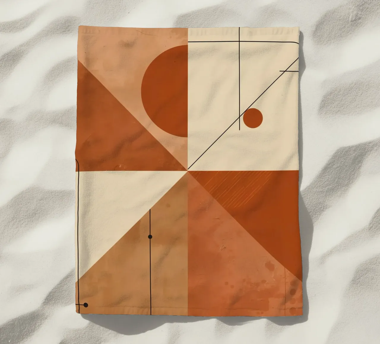 Geometric Abstract with Triangles Circles and Lines in Beige beach towel by DesignDoodle