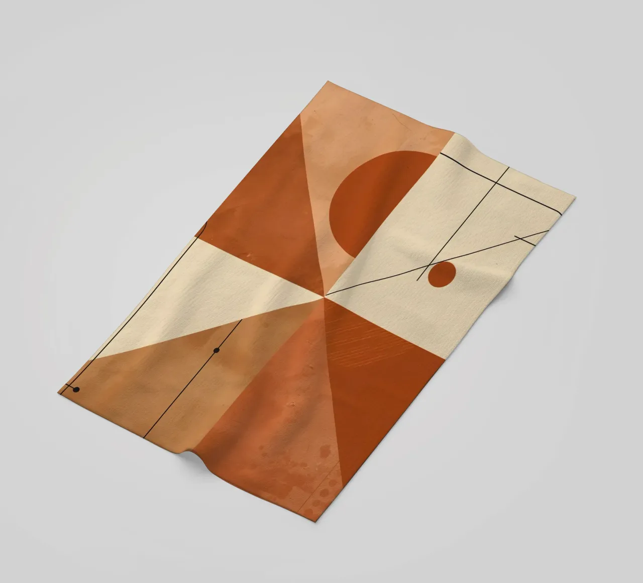 Geometric Abstract with Triangles Circles and Lines in Beige beach towel by DesignDoodle