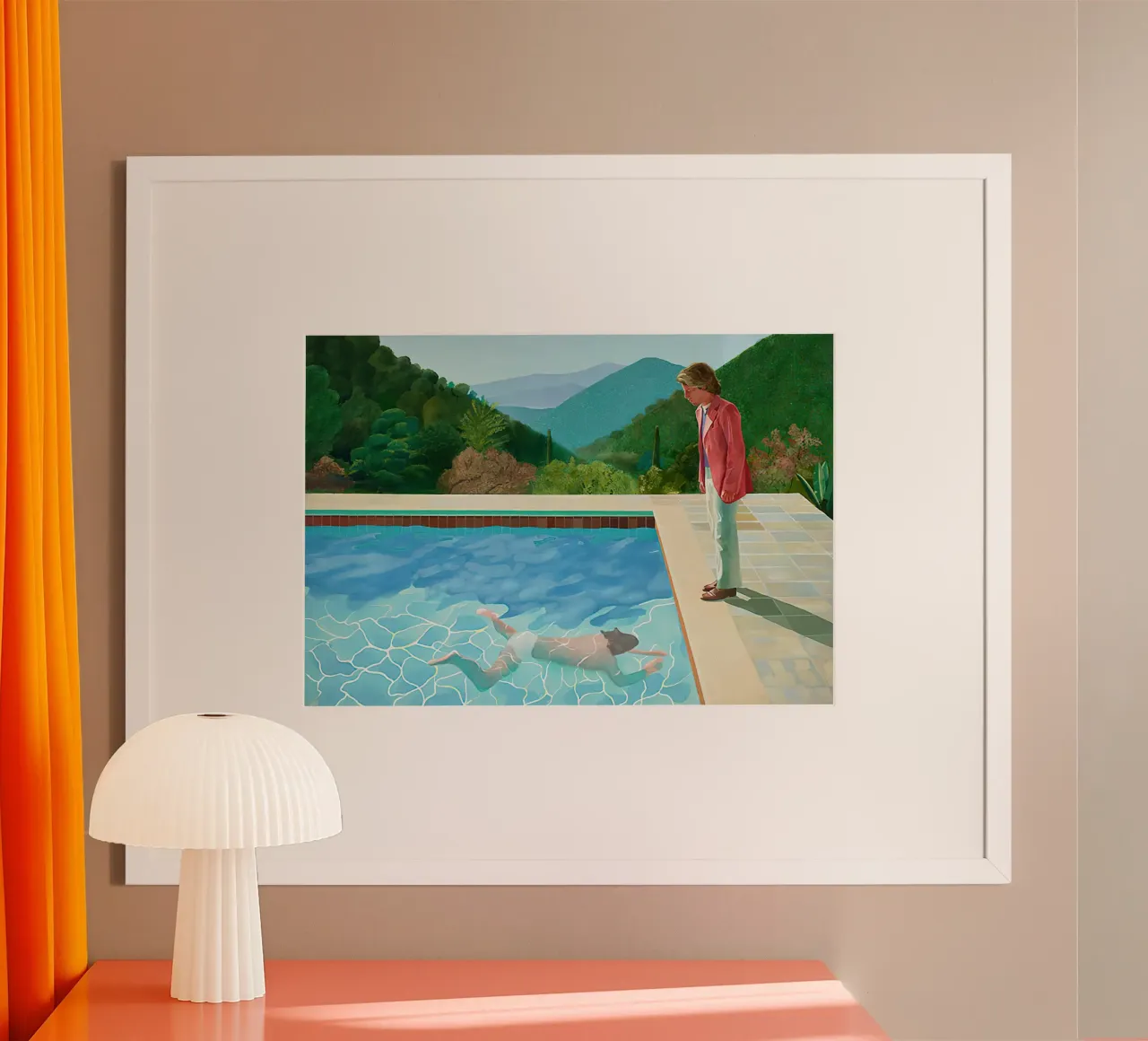 1972, Piscina con due figure David Hockney poster con telaio in alluminio da mix mate