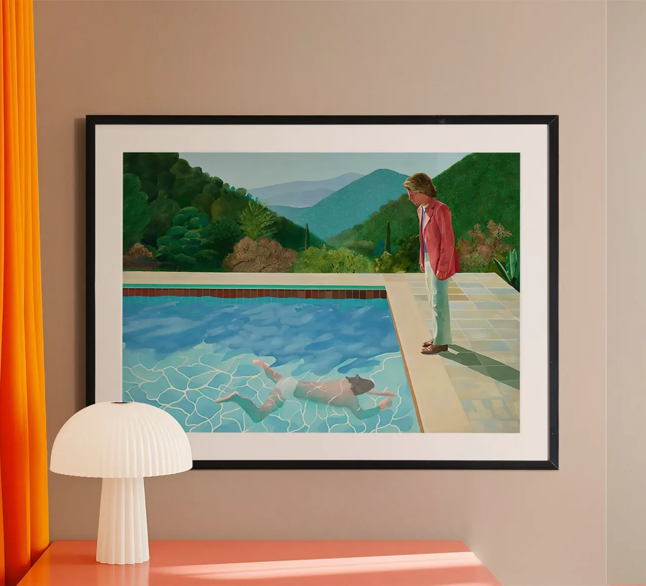 1972, Piscina con due figure David Hockney poster con telaio in alluminio da mix mate