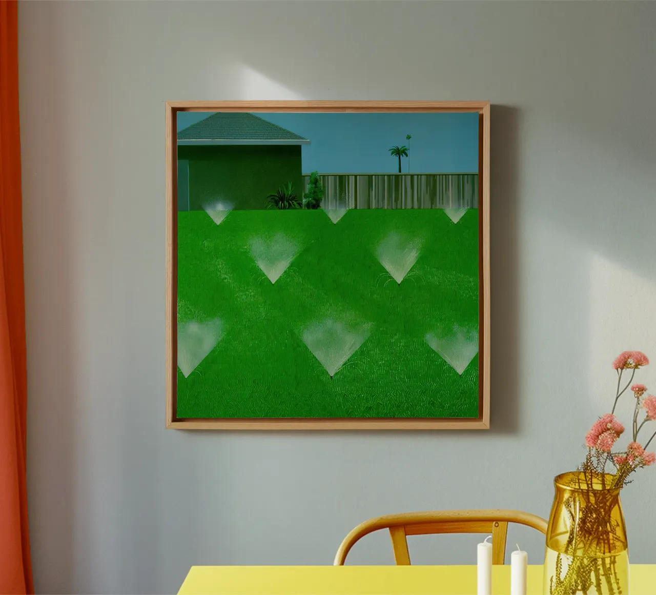 1967 Een gazon wordt besproeid David Hockney canvas met Baklijst van mix mate