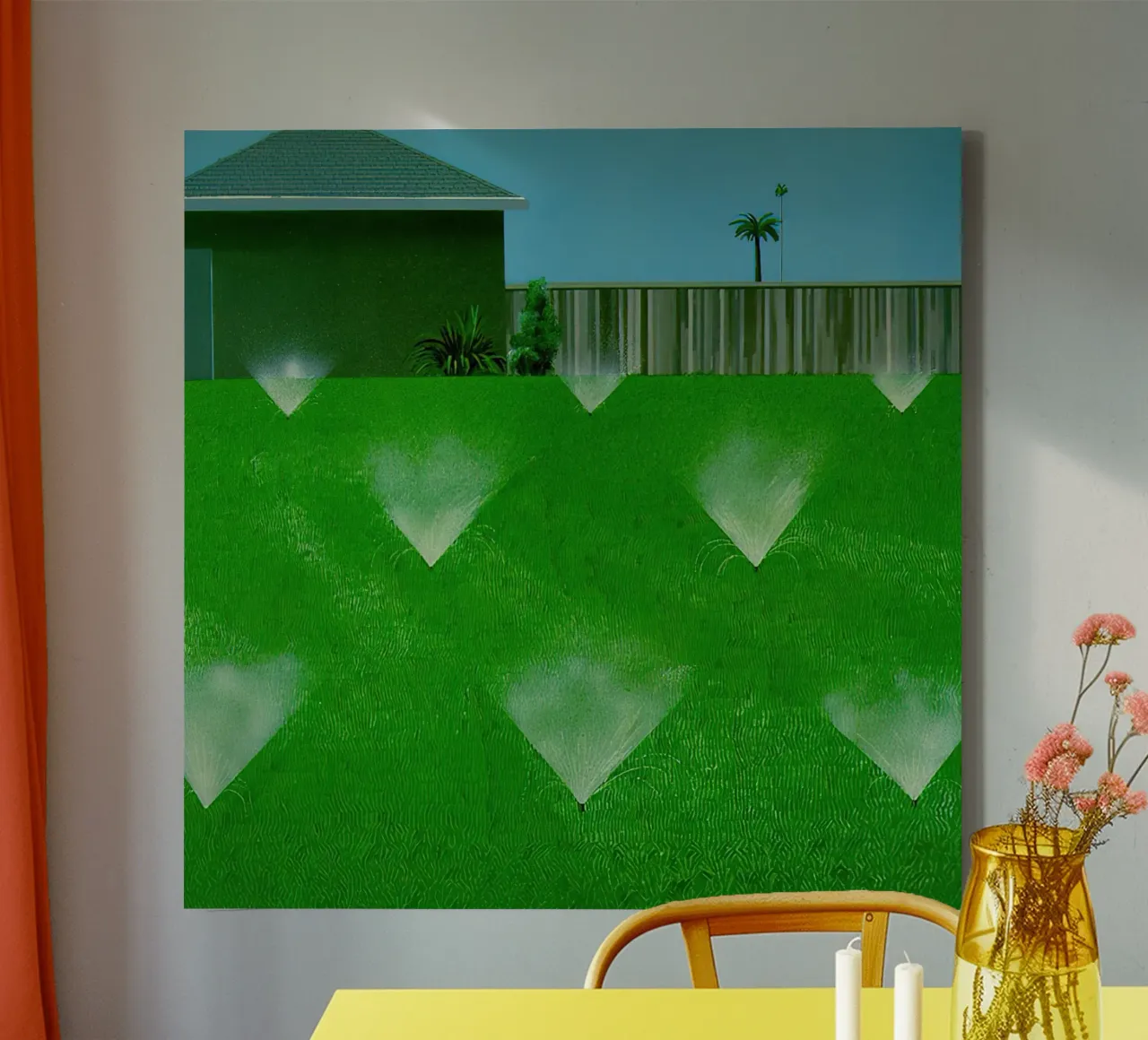1967 Een gazon wordt besproeid David Hockney canvas met Baklijst van mix mate