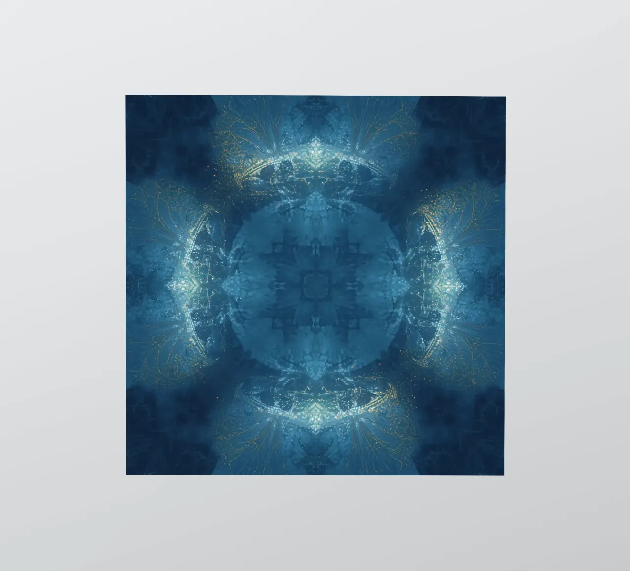 Image d'un kaléidoscope à motif fractal bleu et or autocollant de DesignDoodle