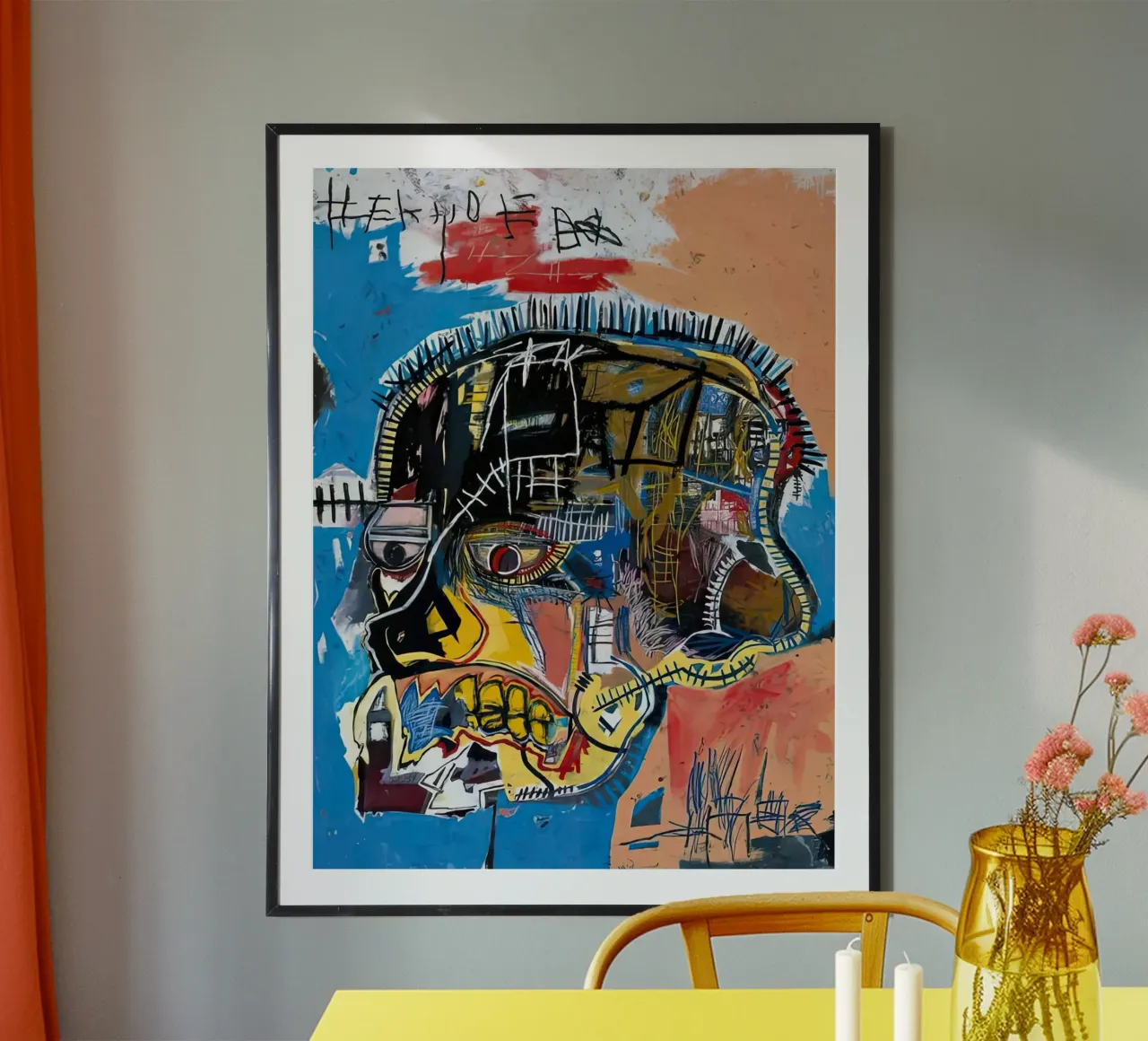 Uomini Cranio basquiat poster con telaio in legno da mix mate