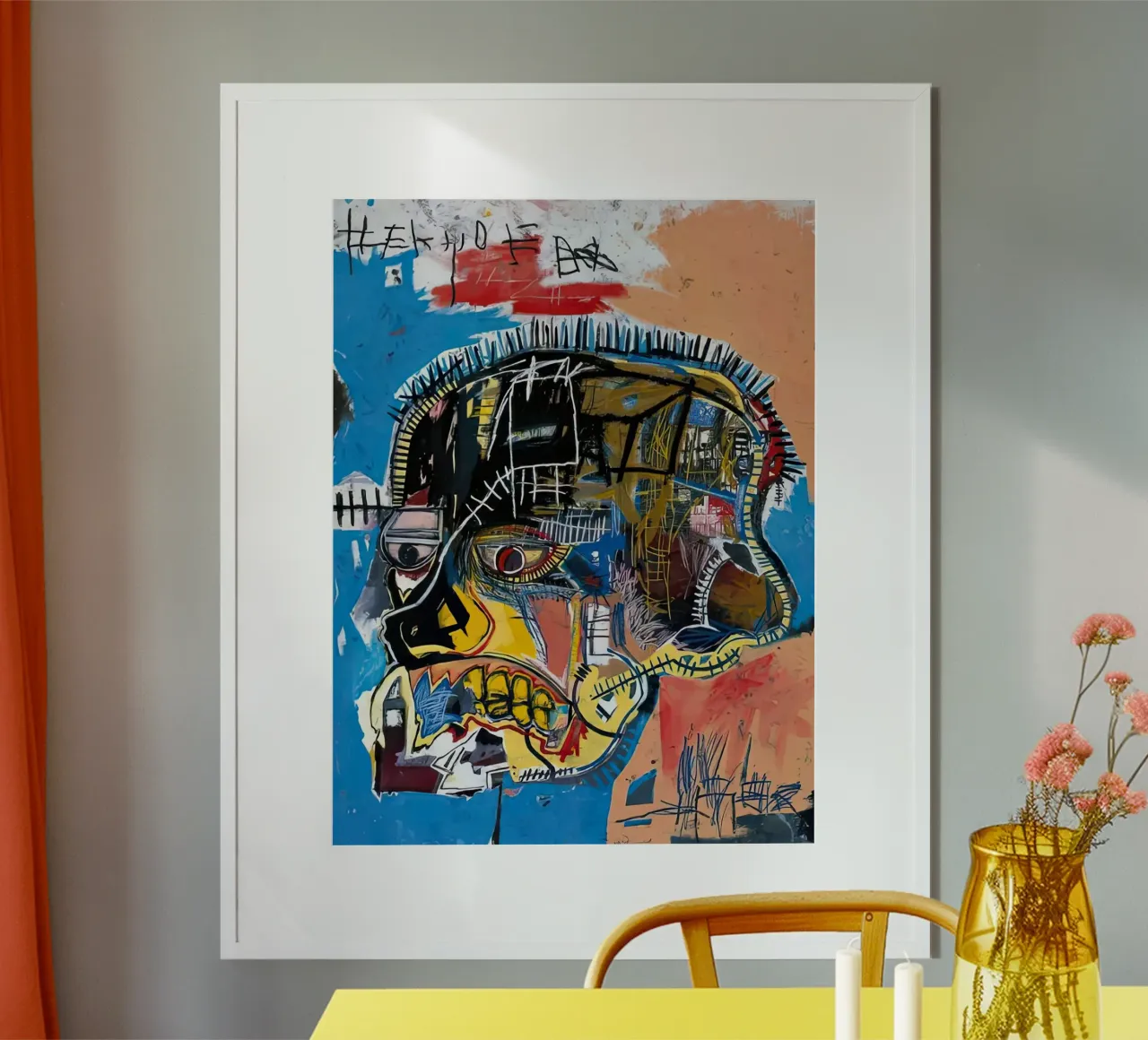 Uomini Cranio basquiat poster con telaio in legno da mix mate