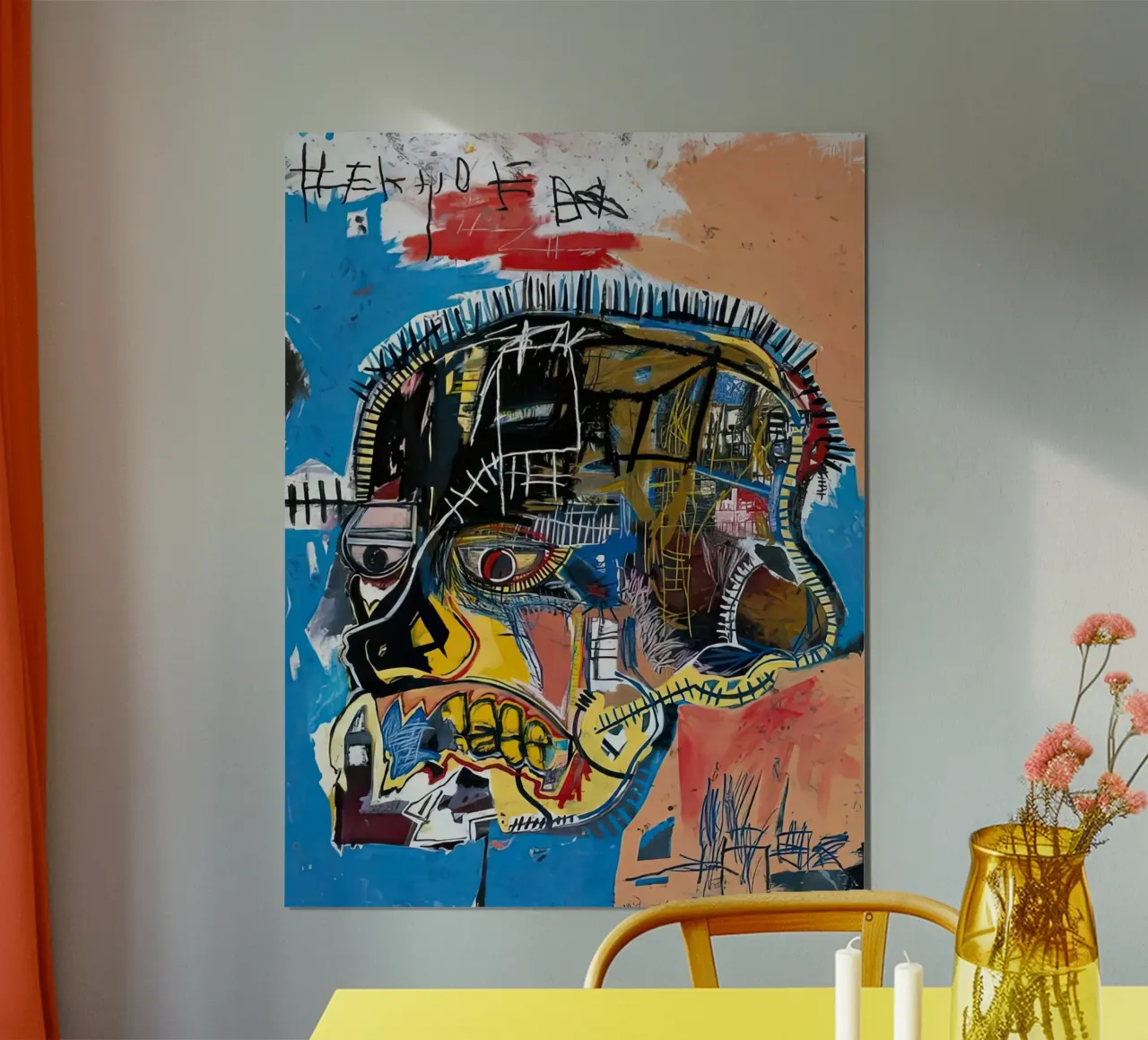 Uomini Cranio basquiat poster con telaio in legno da mix mate