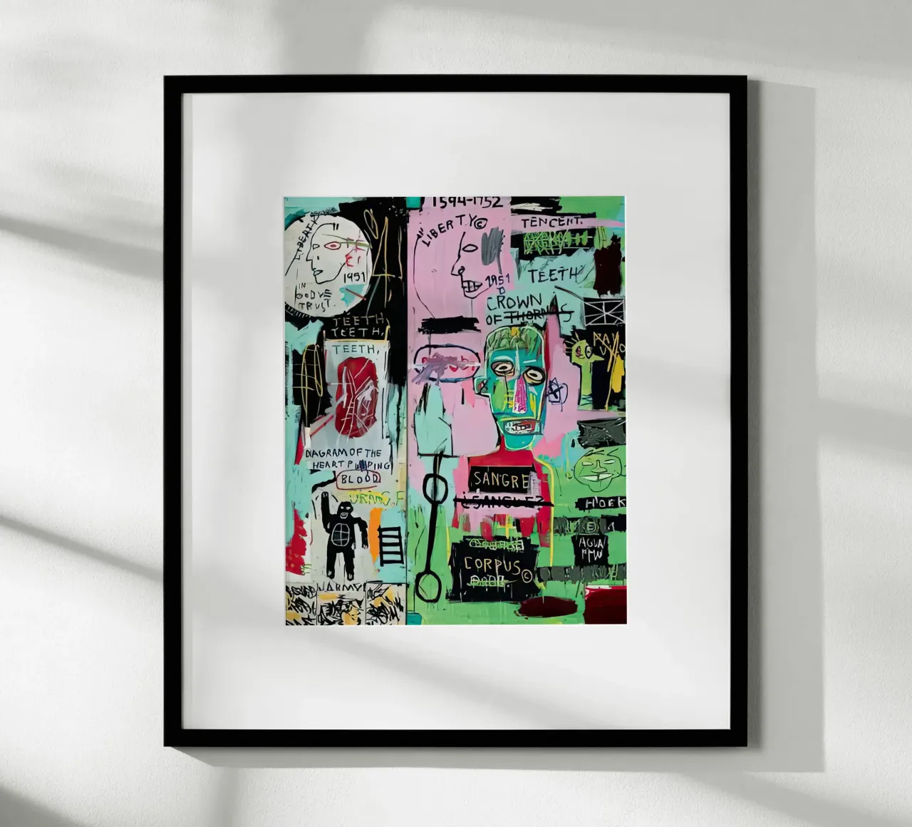 In italiano, 1983 basquiat poster con telaio in alluminio da mix mate
