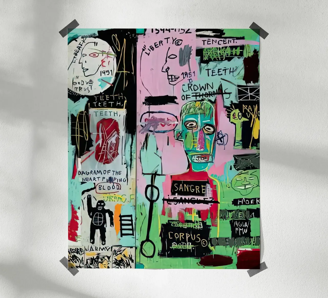 In italiano, 1983 basquiat poster con telaio in alluminio da mix mate
