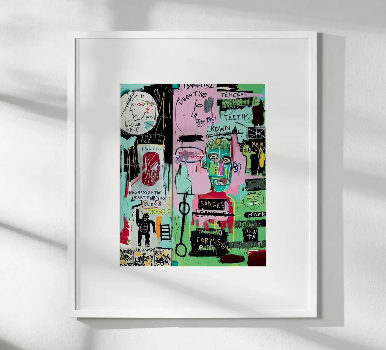 In italiano, 1983 basquiat poster con telaio in alluminio da mix mate