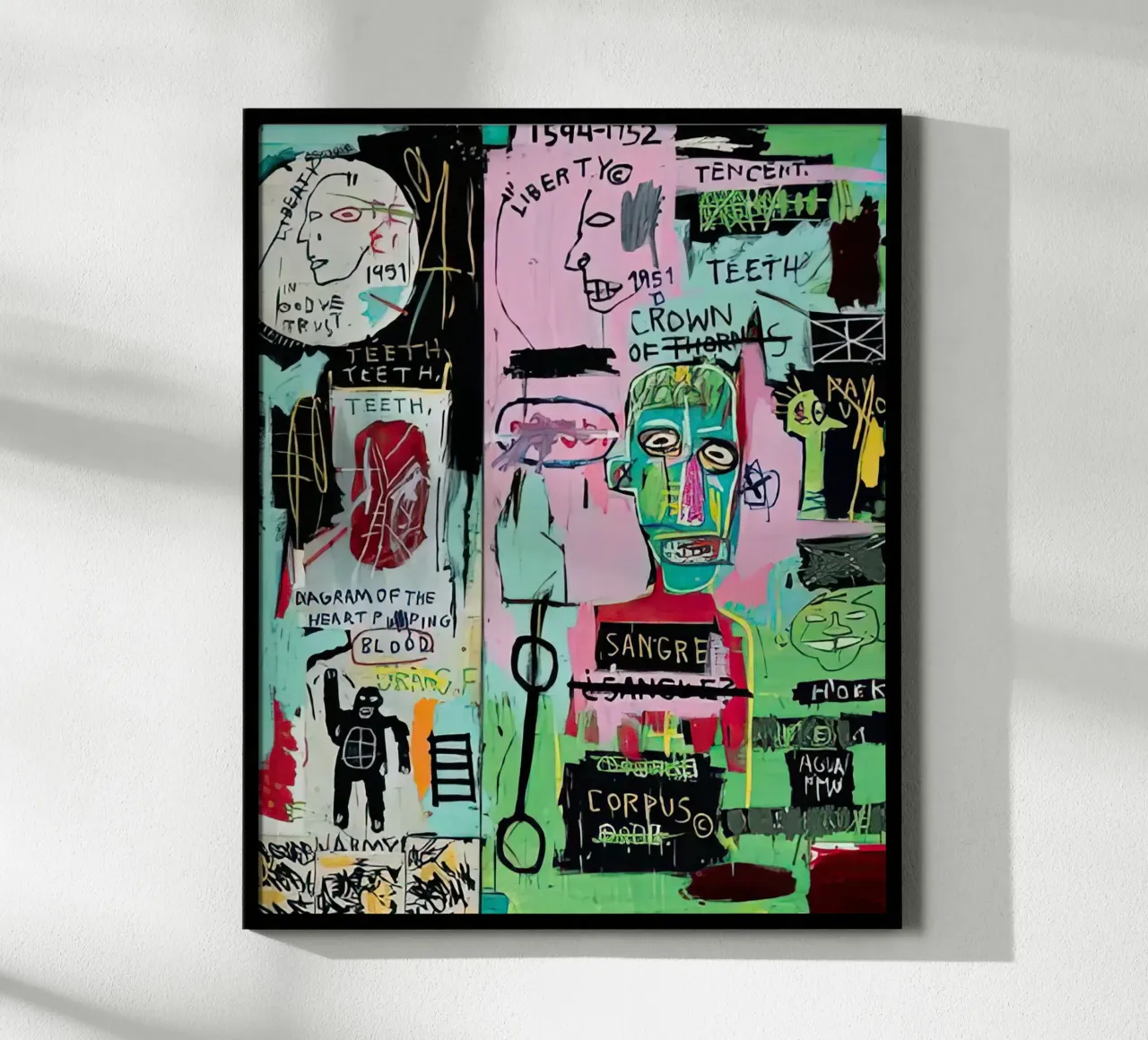 In italiano, 1983 basquiat poster con telaio in alluminio da mix mate