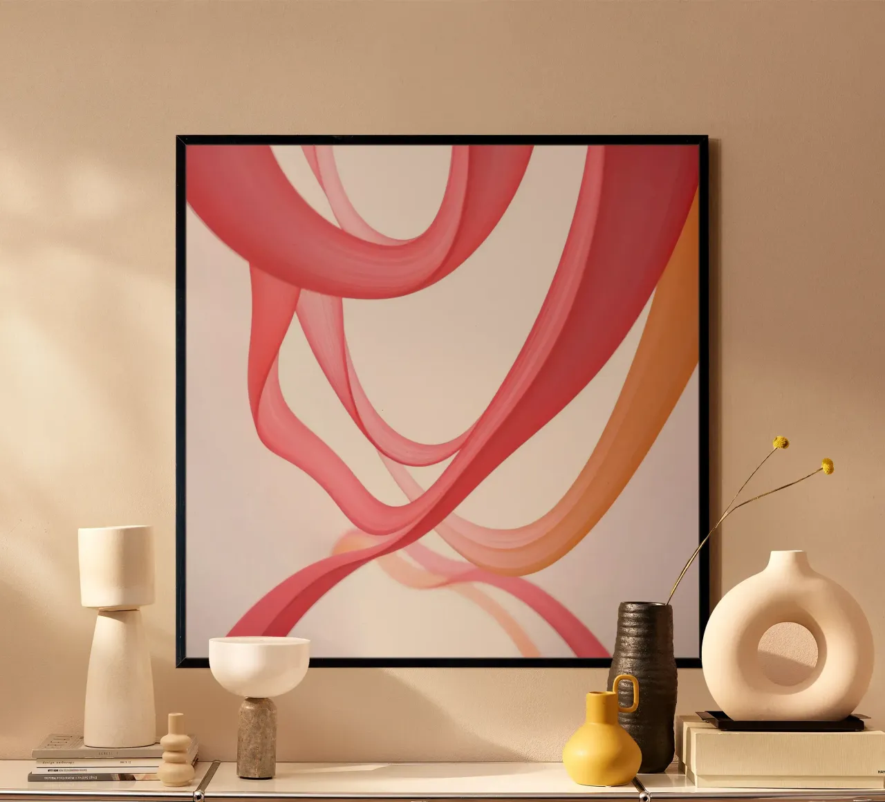 Nastri astratti rosa e arancio con riflessi poster da DesignDoodle