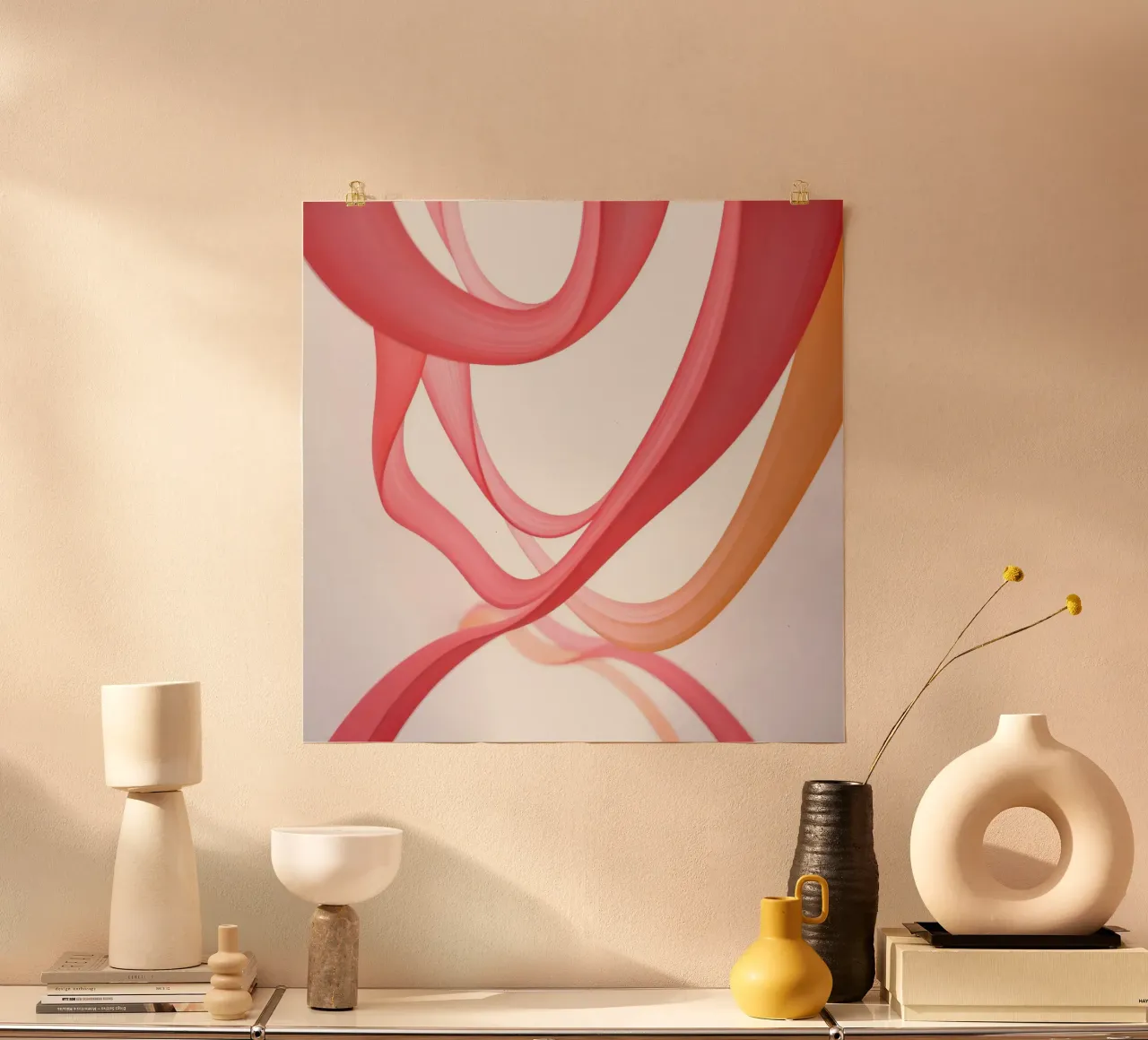 Nastri astratti rosa e arancio con riflessi poster da DesignDoodle