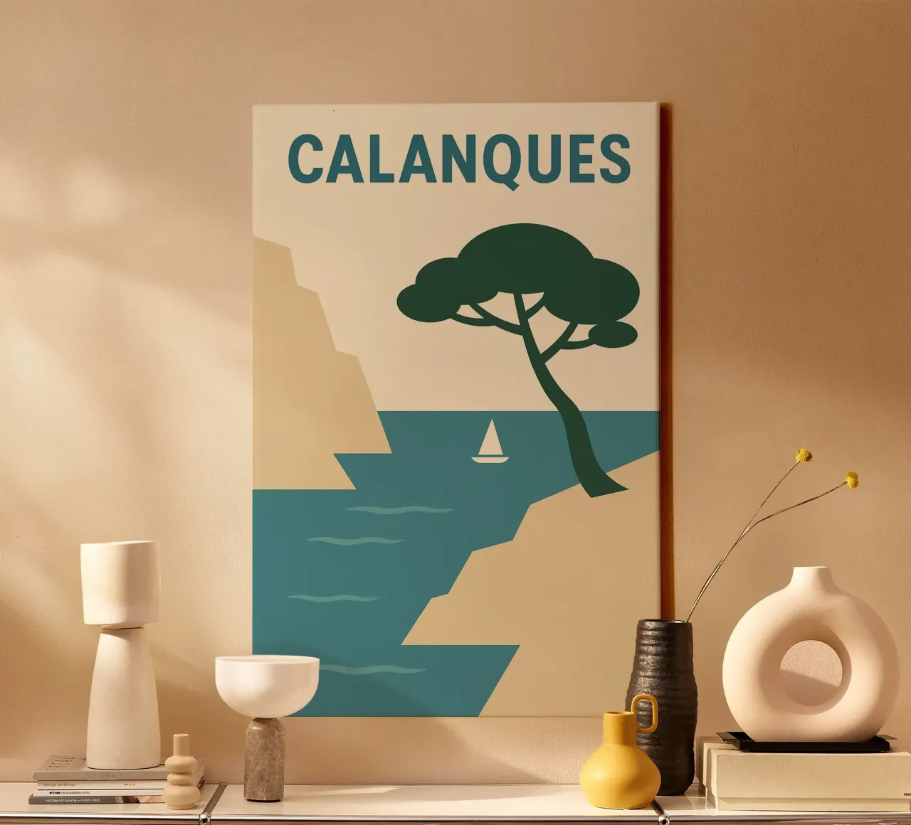 Calanques - A wild escape on the Mediterranean canvas with Floater frame by JETLAG | affiches voyage
