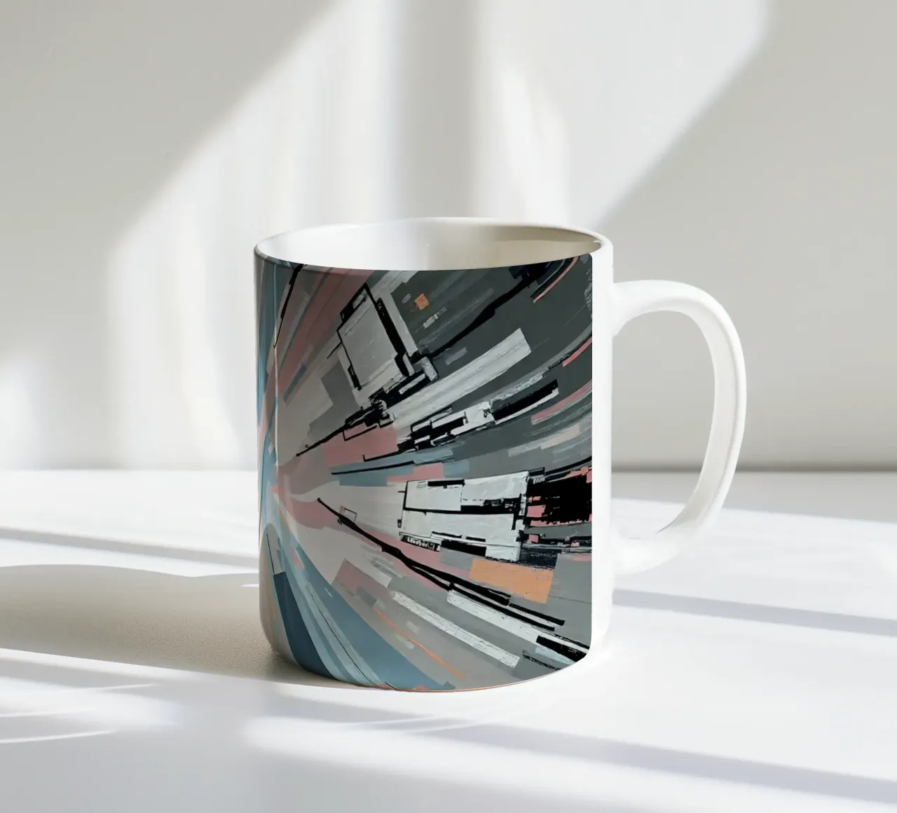 Composizione astratta a linee radiali con luce centrale tazza in ceramica da DesignDoodle