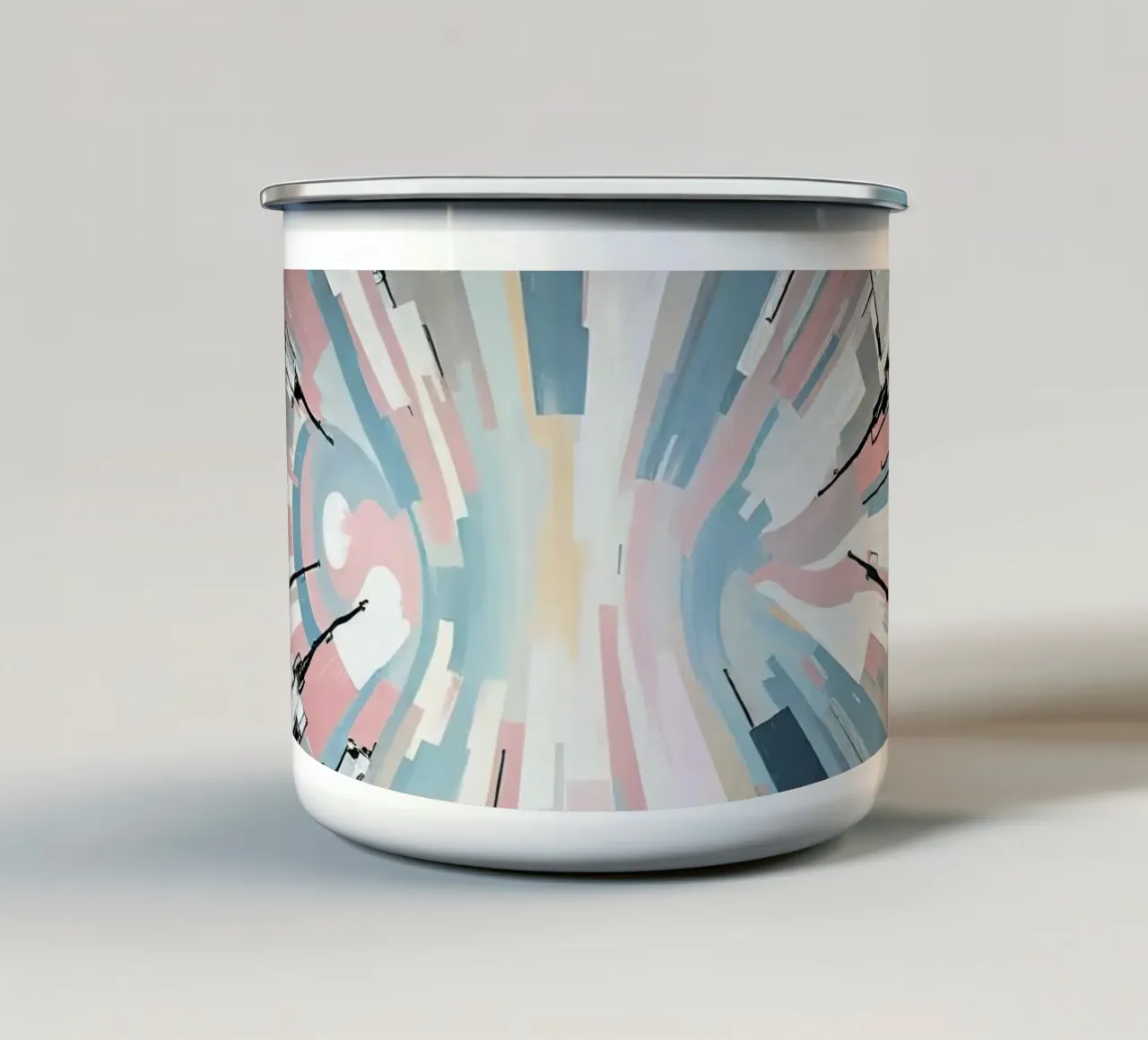 Composizione astratta a linee radiali con luce centrale tazza in smalto da DesignDoodle