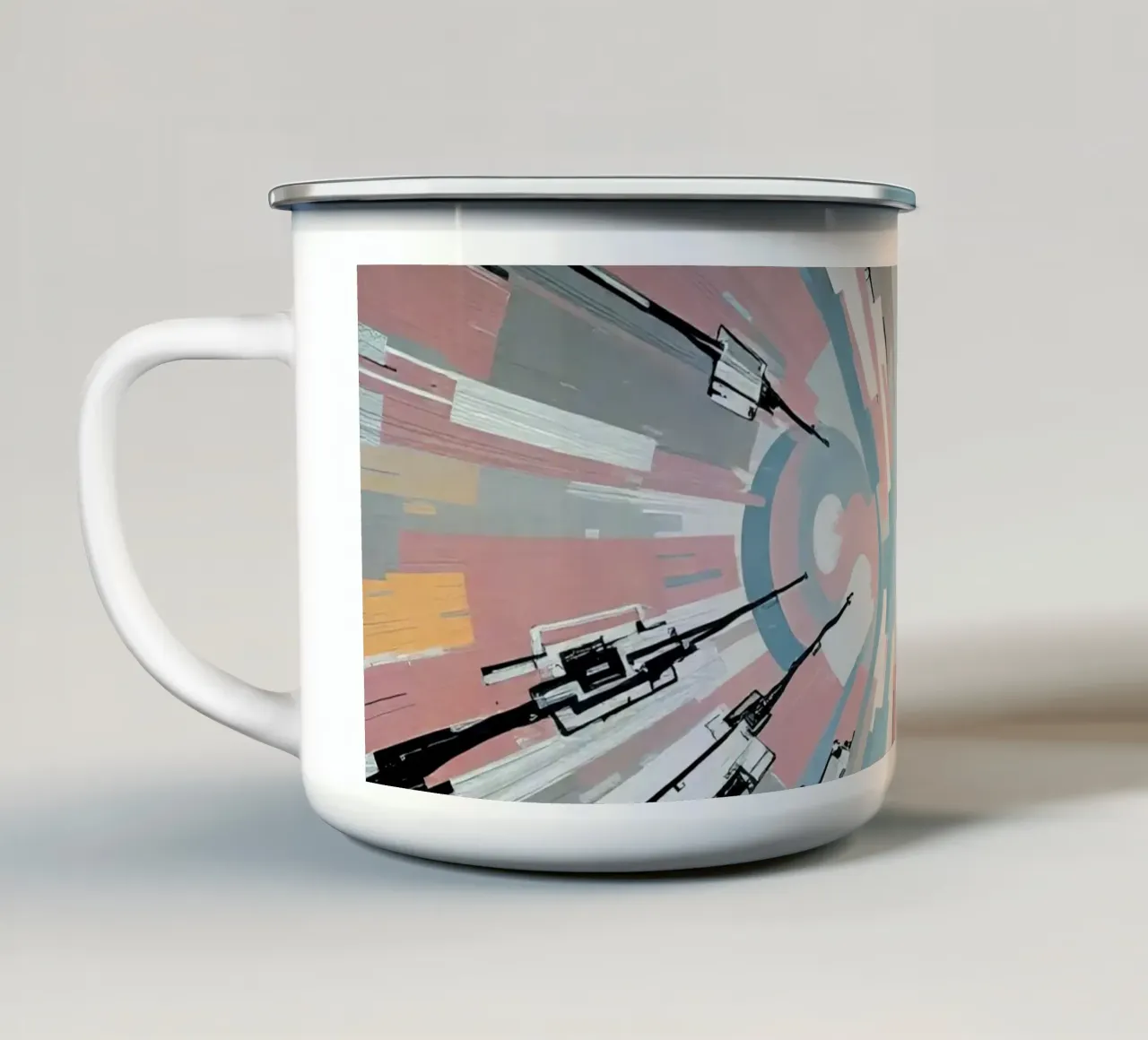 Composizione astratta a linee radiali con luce centrale tazza in smalto da DesignDoodle