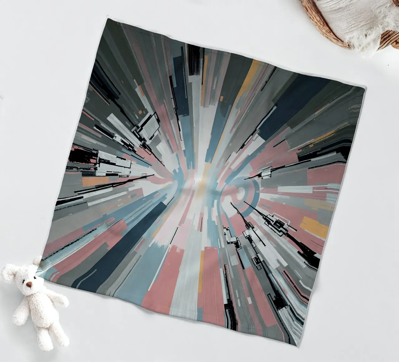 Composizione astratta a linee radiali con luce centrale coperta in pile da DesignDoodle