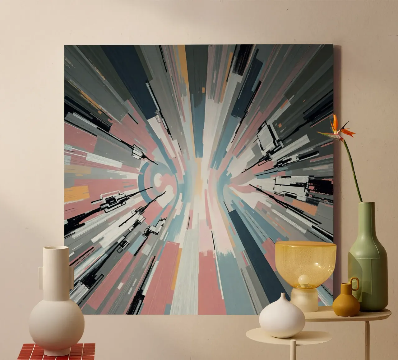 Abstract Radial Line Composition with Central Light canvas with Floater frame by DesignDoodle
