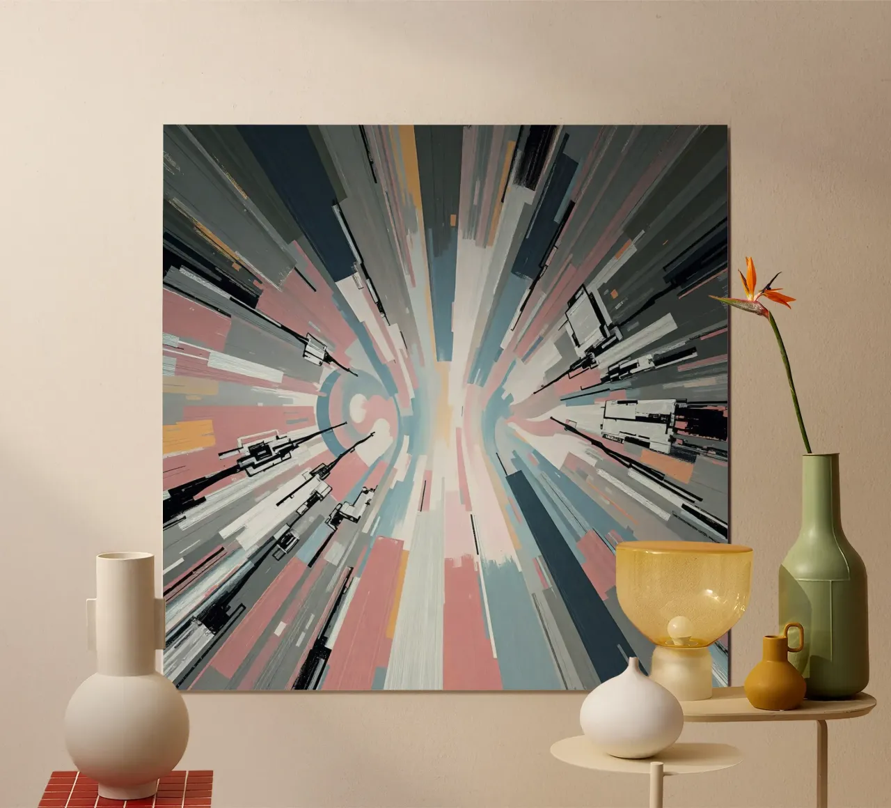 Composizione astratta a linee radiali con luce centrale poster da DesignDoodle
