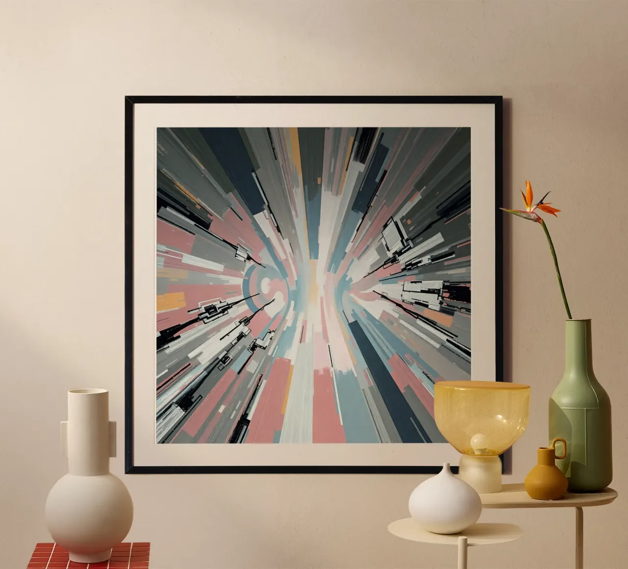 Composizione astratta a linee radiali con luce centrale poster da DesignDoodle