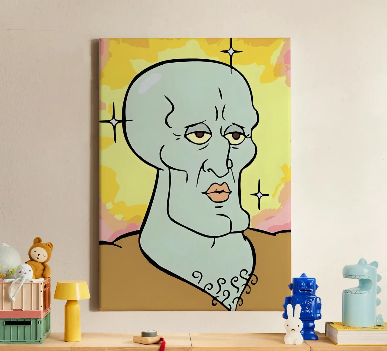 Squidward Tentacles tela con Cornice a cassetta da Low poly art
