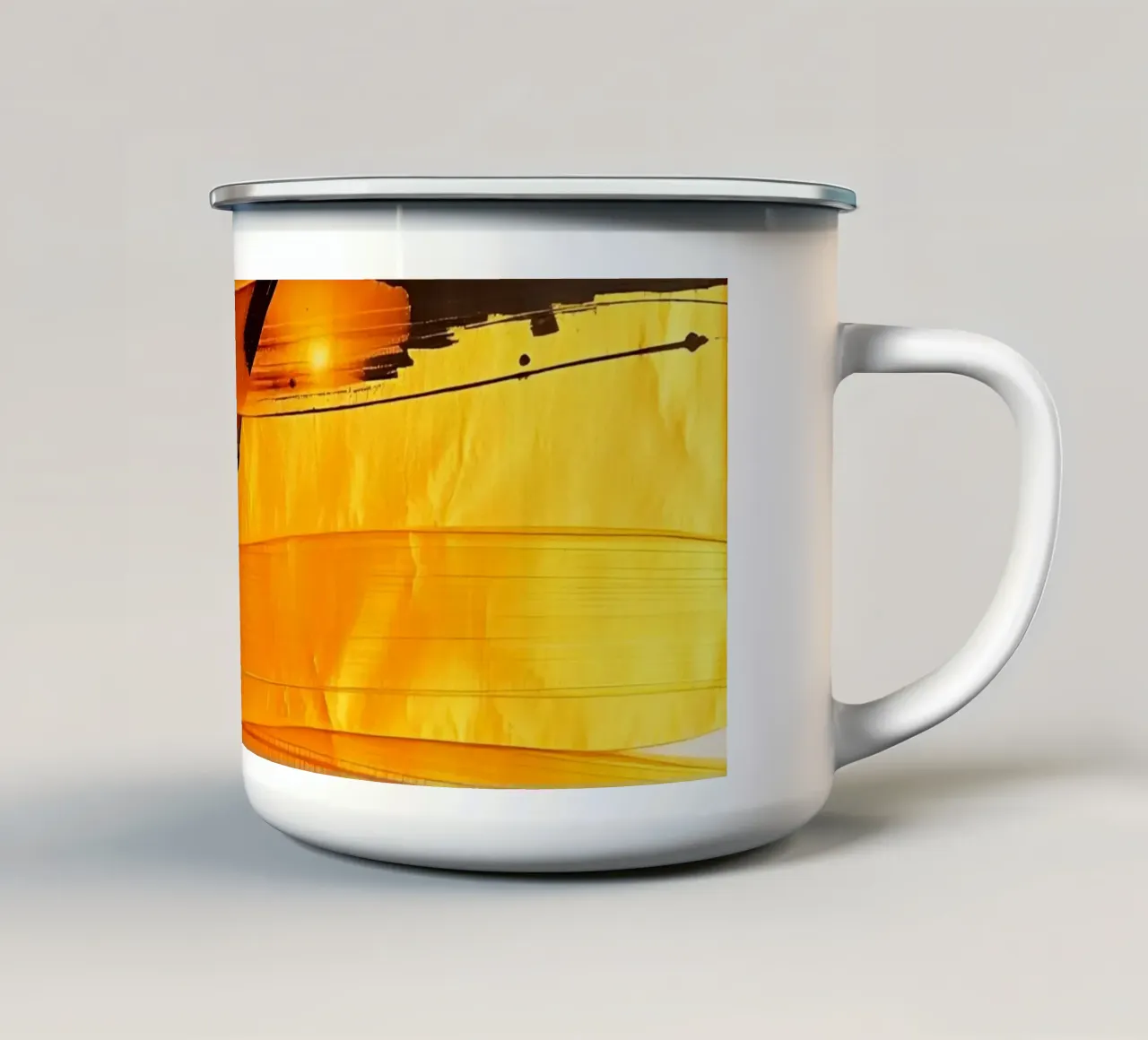Pittura astratta con tratti gialli e diagonale nera tazza in smalto da DesignDoodle
