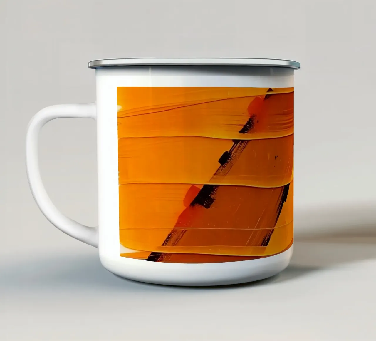 Pittura astratta con tratti gialli e diagonale nera tazza in smalto da DesignDoodle