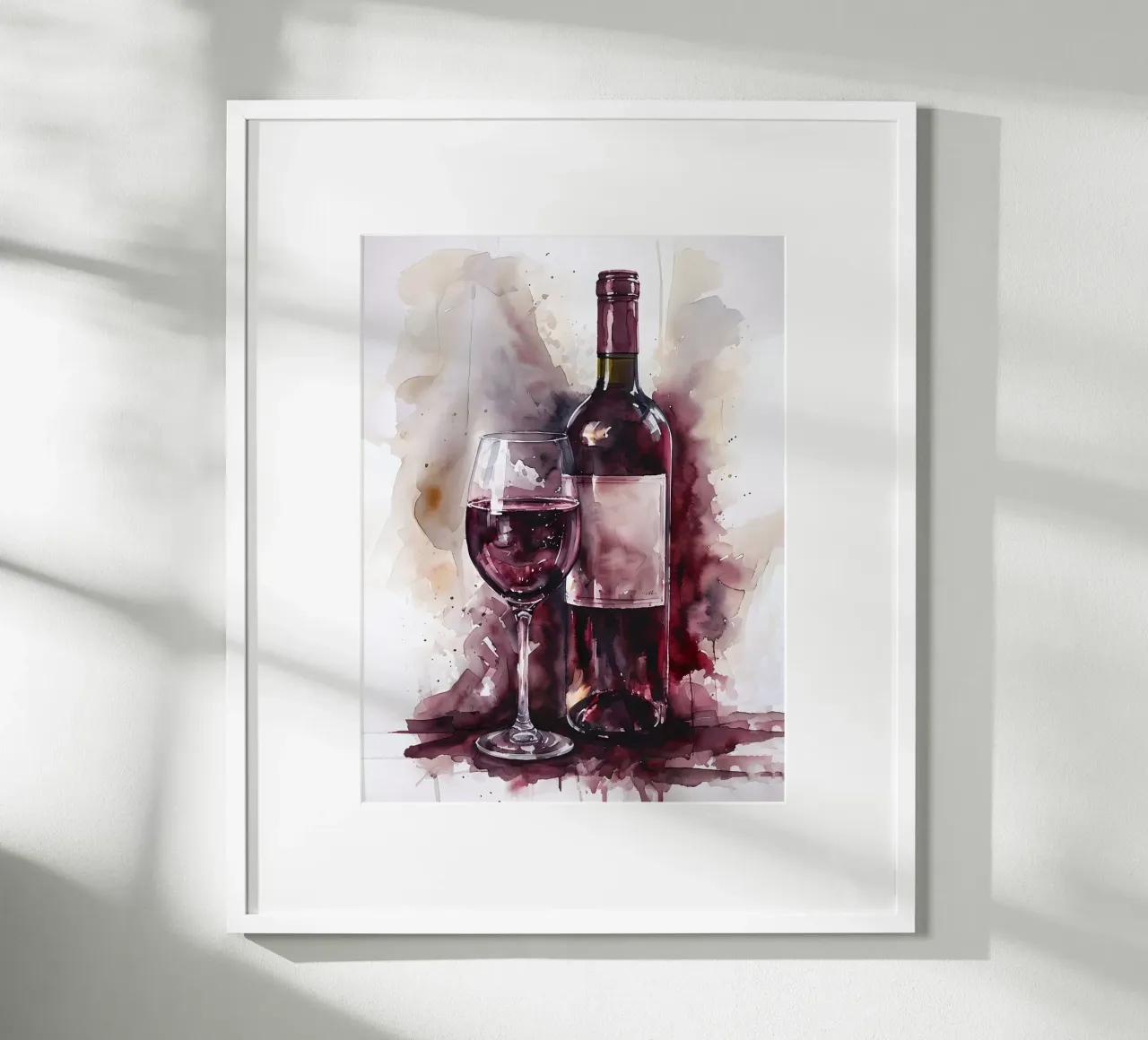 Bottiglia di vino e bicchiere acquerellati poster con telaio in legno da 🎁 ARTVI-SHOP