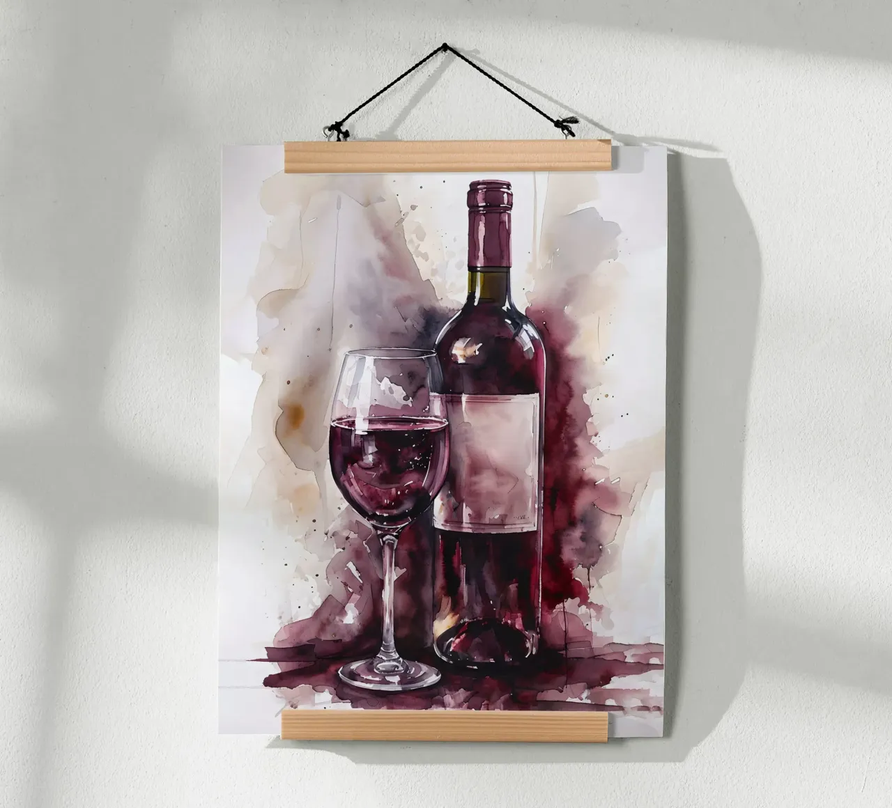 Bottiglia di vino e bicchiere acquerellati poster da 🎁 ARTVI-SHOP