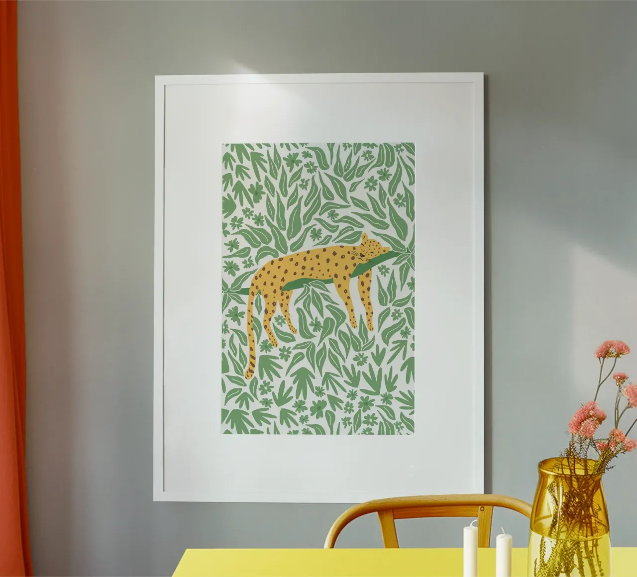Sleeping leopard - yellow and green poster da Vivdesign