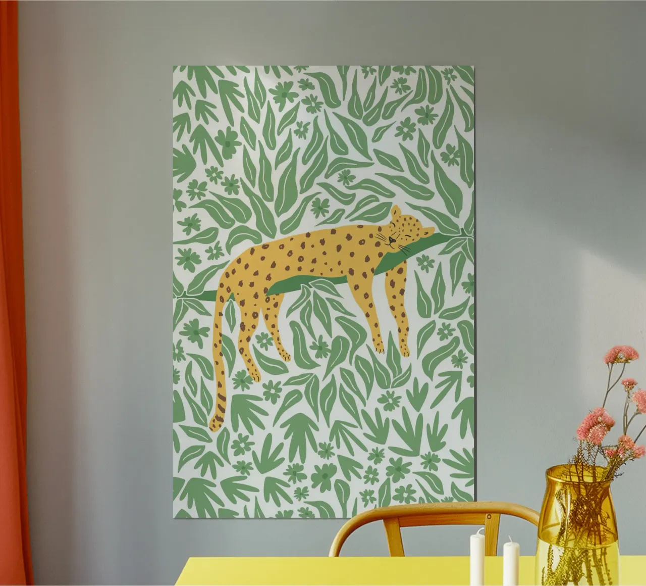 Sleeping leopard - yellow and green poster con telaio in plastica da Vivdesign