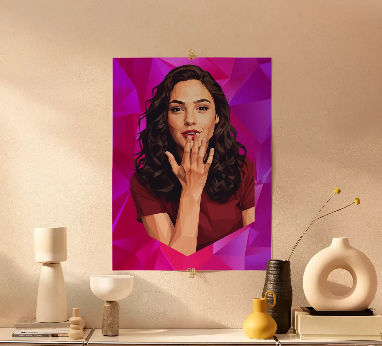Gal gadot Low poly poster con telaio in legno da Low Profile
