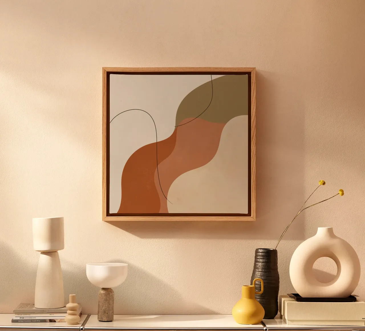 Forme astratte dai toni della terra con linee nere tela con Cornice a cassetta da DesignDoodle